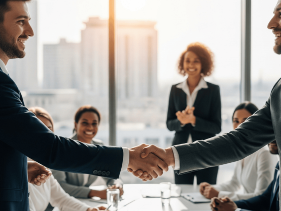 New employee shaking hands with manager during onboarding in Australian workplace