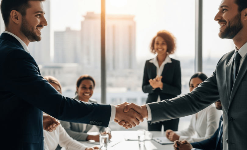 New employee shaking hands with manager during onboarding in Australian workplace