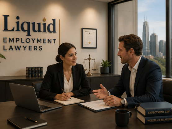 Employment lawyer meeting with a client in the Liquid Employment Lawyers office in Australia.