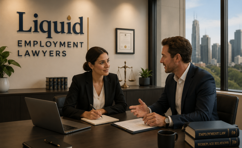 Employment lawyer meeting with a client in the Liquid Employment Lawyers office in Australia.
