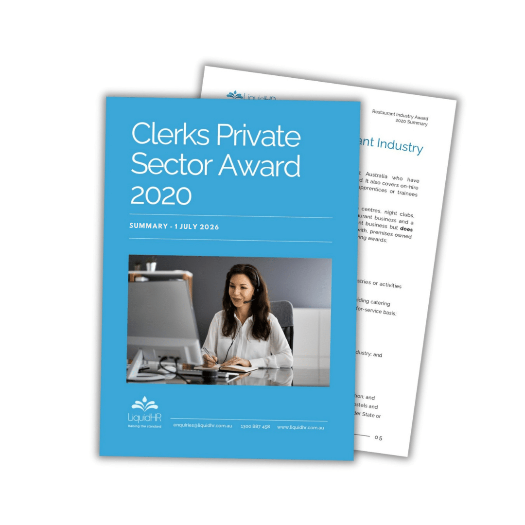 Clerks – Private Sector Award 2026 employer guide cover by LiquidHR