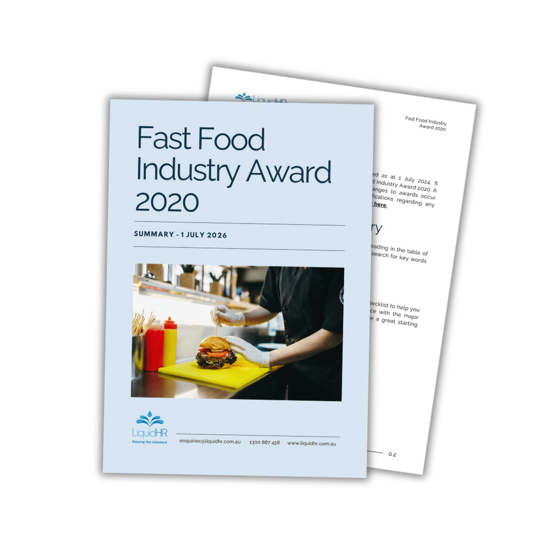 Fast Food Industry Award 2026 employer guide cover by LiquidHR
