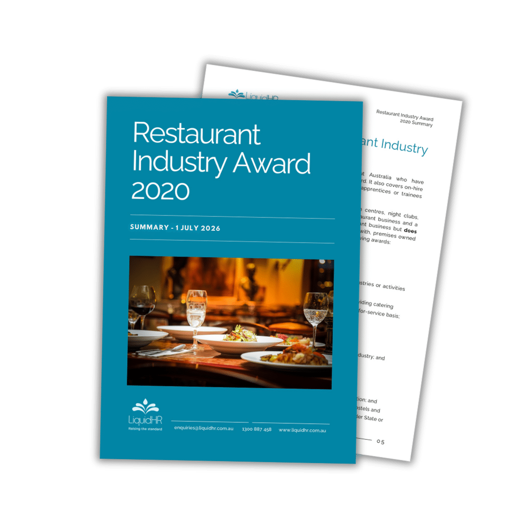 Restaurant Industry Award 2026 employer guide cover by LiquidHR
