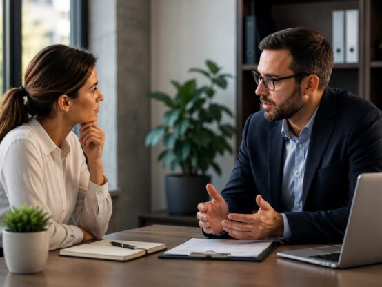HR manager meeting with an employee to discuss a workplace complaint as part of a workplace investigation process in an Australian office.